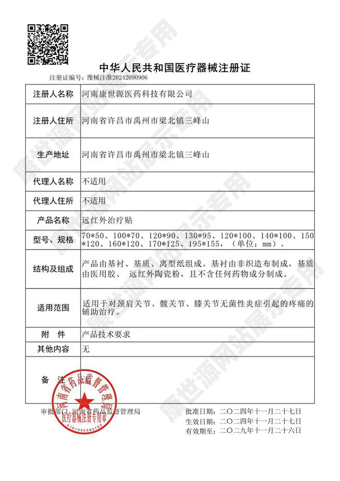 远红外治疗贴注册证